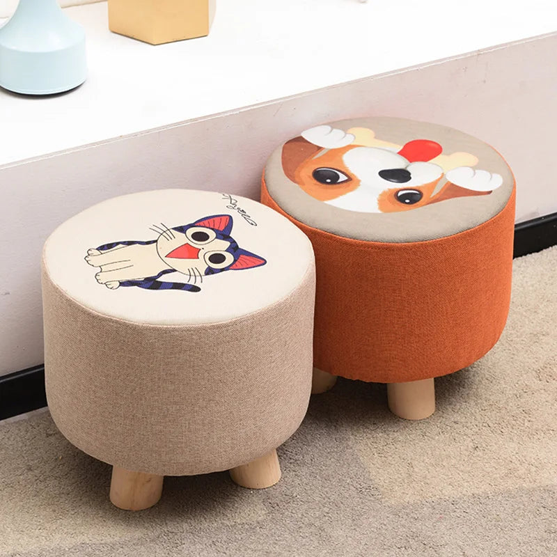 Wooden Ottomans with Linen Cotton Cover