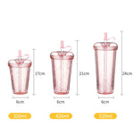 420ml Ins Bubble Tea Cup Glitter Tumbler with Straw