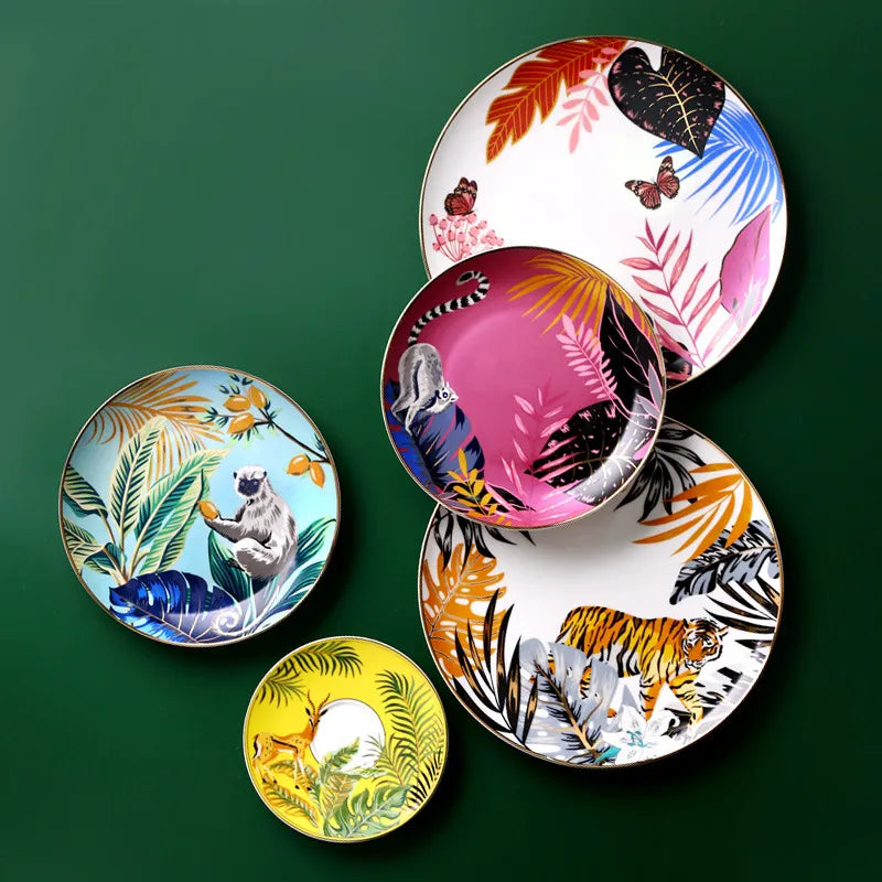 Forest Animal Pattern Ceramics Dinner Plates