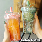 420ml Ins Bubble Tea Cup Glitter Tumbler with Straw
